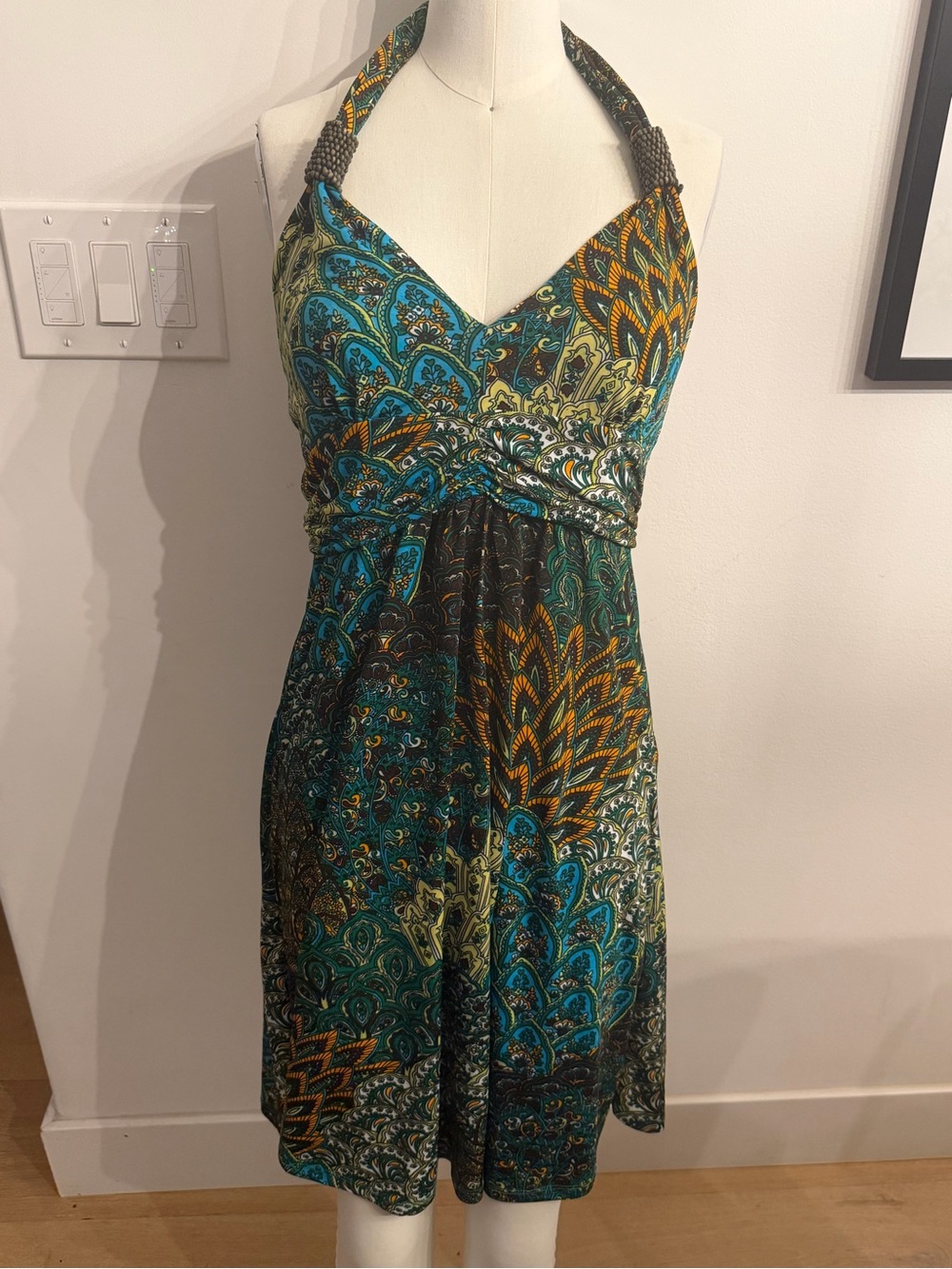 White Mark Teal, Green & Gold Halter Mini Dress